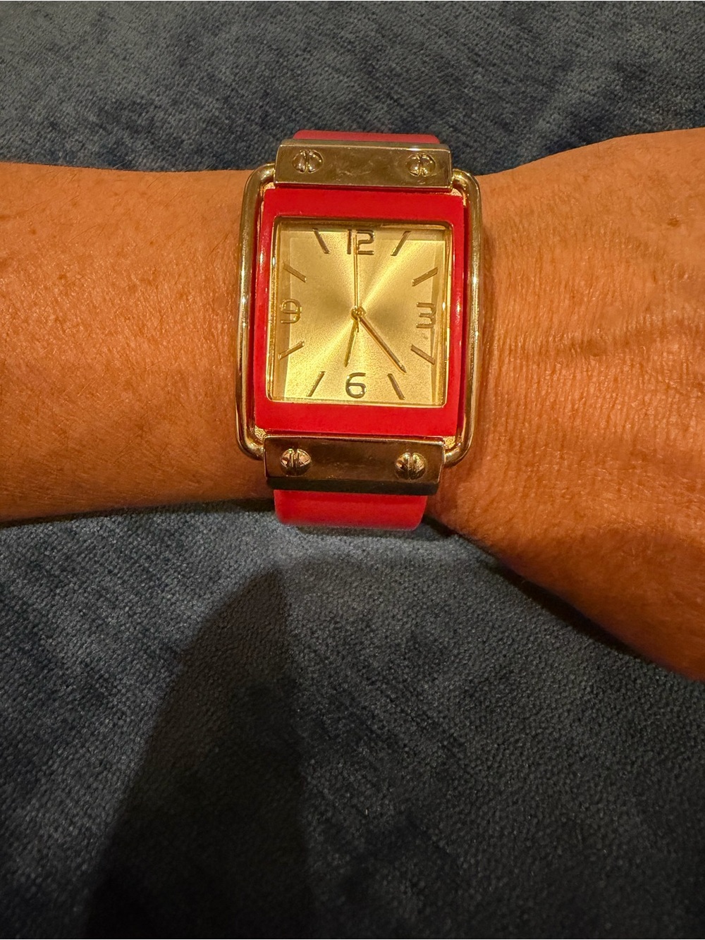 Target Red Cuff / Bangle Watch – Gold-Tone Square Dial & Statement Bracelet